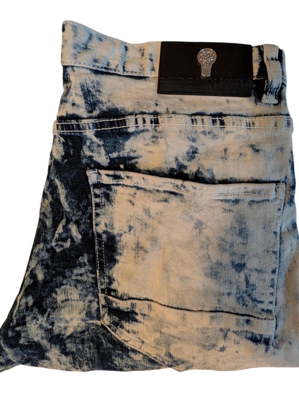 Rebel Minds Mens Jeans  Blue Denim Acid Bleach Wash Distressed 34 X 32.